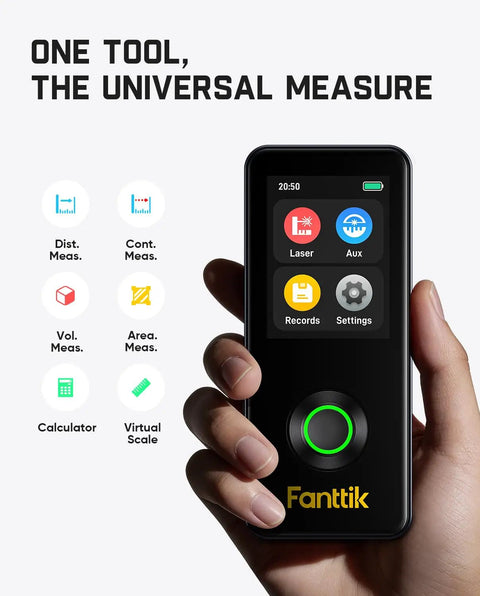 Pro Grade Laser Distance Meter With 2.4 Inch IPS Touchscreen, 178 Degree Viewing, 165 Feet Range, Angle Sensor, Bubble Level, Large Font Readouts, Built For Quick, Easy Measurements On The Job Site in hand