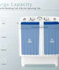 Chill Compact Twin Tub Washing Machine, 12 Lb Washer And 8 Lb Spinner Combo showing capacity labels, ideal for small spaces.