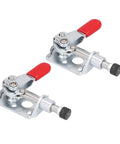 Heavy Duty Push Pull Toggle Clamp Set For Woodworking And Welding Jigs, 2 Pack Hand Tool Clamps with red handles and metal base