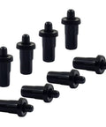 Eight Piece Pack Of Black Telescopic Cabinet Door Repair Pins Adjustable To Match Any Thickness And Locks Down Sagging Doors And Wobbly Shelves For A Solid No Wiggle Fit That Will Get It Done Right, displayed in a grouped arrangement.
