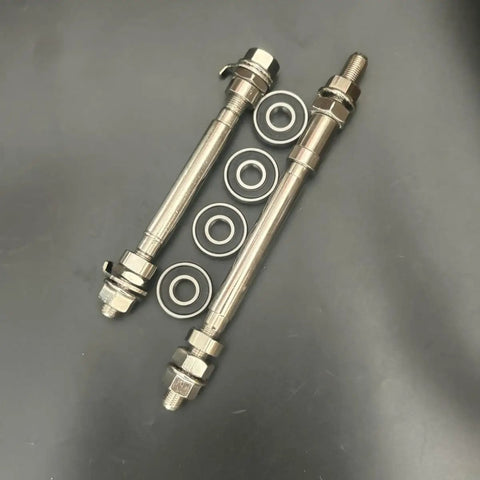 Rugged Bicycle Axles With Bearings 140mm And 182mm Front And Rear Hub Kit Two Pack for bike upgrades, alloy and steel strength