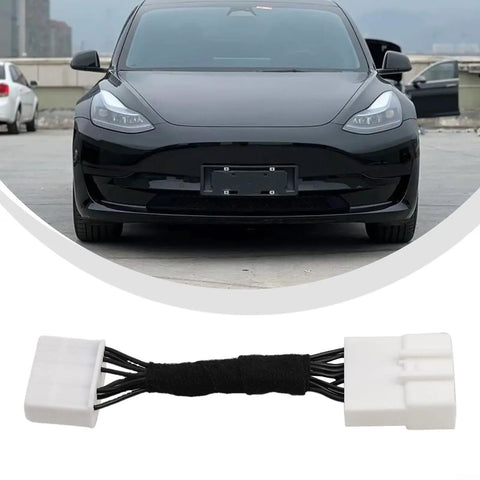 Direct Replacement Charging Port Module Wiring Harness For Tesla Model 3 And Model Y 2017 To 2023 shown with vehicle in background.