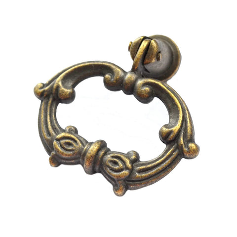 Bronze Drawer Ring Pulls Set Of 8 With Screws Single Hole Vintage Antique Style Handles for furniture and cabinets close-up view