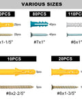 All-In-One Drywall Anchors And Screws Kit 270-Piece Mega Pack With Plastic Wall Anchors And Zinc Alloy Screws Galvanized For Long-Lasting Strength Easy Install For Home Improvement And DIY Projects. various sizes kit