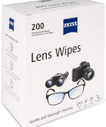 Front view of ZEISS Lens Wipes box, 200 count, pre-moistened lens cleaning wipes