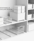 Smooth As Silk Drawer Slides Two Pack No Drill Pull Out Rails For Cabinet Organizers on white shelf with storage bins