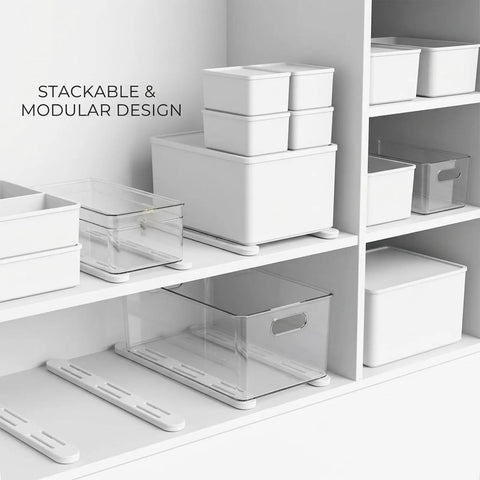 Smooth As Silk Drawer Slides Two Pack No Drill Pull Out Rails For Cabinet Organizers on white shelf with storage bins