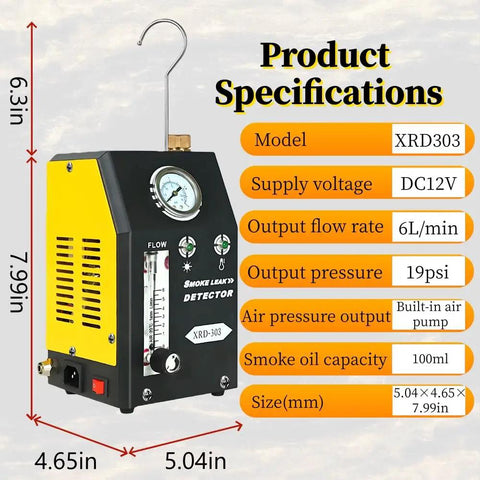 Automotive Smoke Machine With Pump Gauge And Adjustable Flow Meter For EVAP Intake Exhaust EGR Cooling Crankcase And Vacuum Leak Testing Pro Grade Includes Accessories For Cars Motorcycles ATVs Snowmobiles And Off Road Vehicles, 5.04x4.65x7.99in