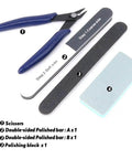 21Pcs Modeler Basic Tools Craft Set with scissors, double-sided polished bars, and polishing block for DIY miniature models