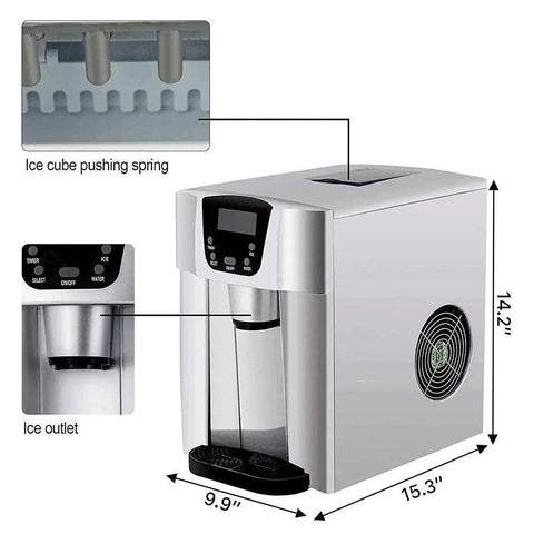 Top Tier 9.5 KG Automatic Stainless Steel Ice Cube Maker Machine Countertop showcasing control panel and ice outlet features.