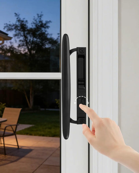 Heavy Duty Black Diecast Sliding Door Handle Set With Secure Non Keyed Lock, Fits 6-5/8 Inch Hole Centers, Easy To Use.