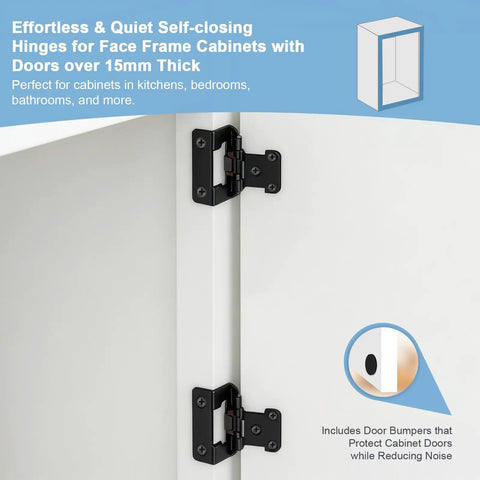 Half Inch Overlay Black Cabinet Hinges Boasting Smooth Self Closing Action For Face Frame Kitchen Doors featuring semi concealed design.