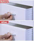 Before and after using Clear U Channel Edge Guards For Kitchen Cabinets 3/4 Inch Thick Vinyl Strips 36 Inches Long 6 Pack.