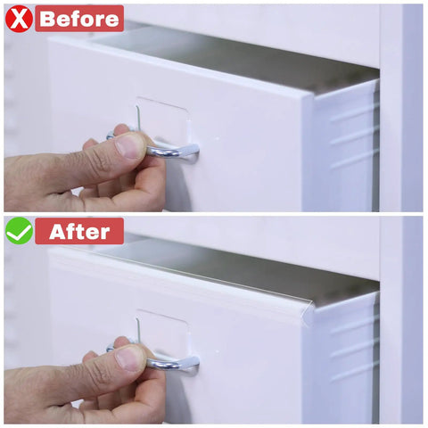 Before and after using Clear U Channel Edge Guards For Kitchen Cabinets 3/4 Inch Thick Vinyl Strips 36 Inches Long 6 Pack.