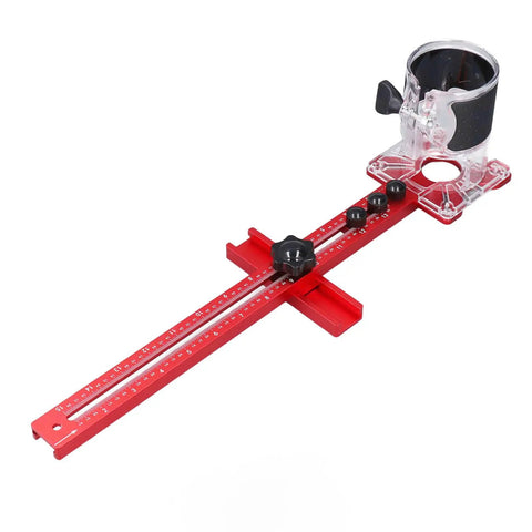 4 In 1 Router Jig Kit For Pro Woodworking Circle Cutting Guide Edge Trimmer Center Finder And Round Block Cutter With Built To Last Heavy Duty Aluminum Alloy Base 445mm Length For Cabinets And Furniture Making, red aluminum base
