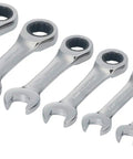 7-Piece Metric Stubby Ratchet Wrench Set With 12 Point Box End For Quick Engagement, 72-Tooth Ratcheting, 15 Degree Offset