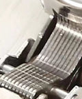 Close-up of Invisible Cabinet Hinges With Soft Close, Stainless Steel Overlay Hardware showing intricate stainless steel construction.
