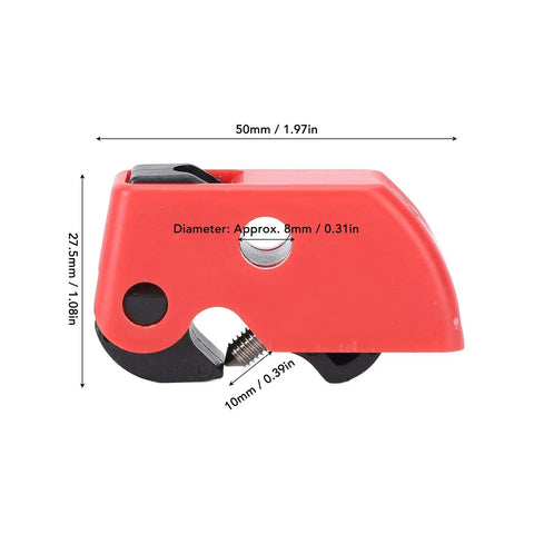 Detailed view of Circuit Breaker Lockout Kit 10 Pieces For Industrial And Automotive Safety; red lock dimensions 50mm and 27.5mm