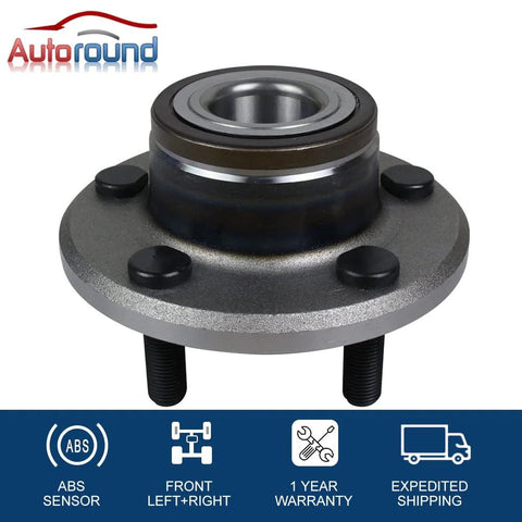 Front view of Front Wheel Hub And Bearing Assembly For RWD Dodge Charger 2006 To 2014 Challenger 2008 To 2014 Magnum 2005 To 2008 And Chrysler 300 2005 To 2014, 5 Lug, ABS Compatible, Ride Ready Drop In Replacement.