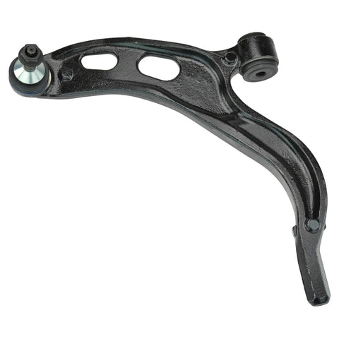 Curved black control arm with ball joint, part of Beefed Up Front Steering And Suspension Kit With Inner And Outer Tie Rods Lower Control Arms.