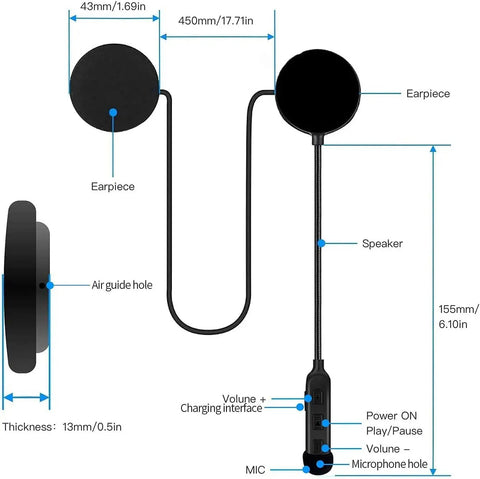 Motorcycle Helmet Bluetooth Headset with Waterproof Sports Sound System Hands Free Music and Call Control Auto Answer