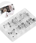 Watch Crown Replacement Kit With Round Head And Flat Head Crown Parts For All Types Of Watches in a clear plastic case