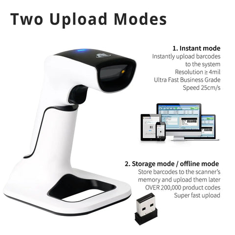 Wireless Portable 1D And 2D Barcode Scanner With Stand Bluetooth USB No Software Needed Rechargeable Battery Handheld Inventory Scanner