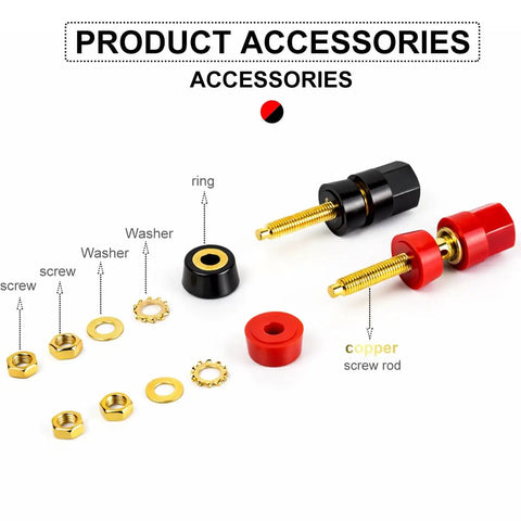 Dead Simple Plug And Play Speaker Binding Posts, M5 By 50mm Pure Copper Audio Terminals, accessory parts like washers and screws