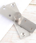 Close-up of 360 Degree Rotating Stainless Steel Pivot Door Hinge For Wooden And Aluminum Frame Doors with holes and mount