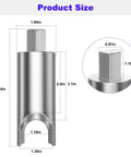 RV water heater pressure-relief valve remover; stainless steel, front view, 5.34in tall, 1.89in wide, U-shaped notch.