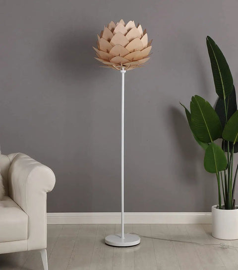 Artichoke Design 68 Inch Tall Free Standing LED Floor Lamp With Multi Panel Wooden Shade For Living Room Ambience