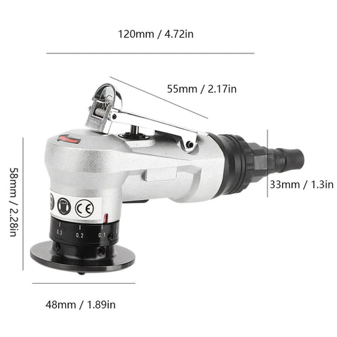 Heavy Duty Handheld Pneumatic Chamfering Machine With A Nifty Swivel Tip That Dives Into Tight Corners For Seamless Edge Trimming And Total Zero Sweat Workflow Performance Today side view with measurement labels.