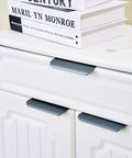 Five Pack 120mm Grey Cabinet Pulls With Matte Concealed Edge Design And Finger Friendly Tab Handles For Contemporary Furniture on white cabinet