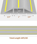 Cross-section of Heavy Duty Ten Foot Floor Cord Cover with 3-channel design and dimensions, grey PVC cable protector.