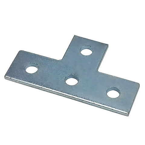Four Hole T Shaped Brackets Flat Plate For Half Inch Bolt In One And Five Eighths Inch Strut Channel Heavy Duty Unistrut Compatible Mounting Brackets For Construction Framing And Channel Support With Slotted Holes, galvanized steel, 5.3 x 3.2 in
