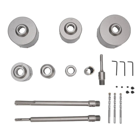 Pro Tungsten Steel Hole Saw Kit With YG8C Alloy Heads For Concrete Brick And Cement Drilling 30 To 110mm Diameters Plus Connectors set