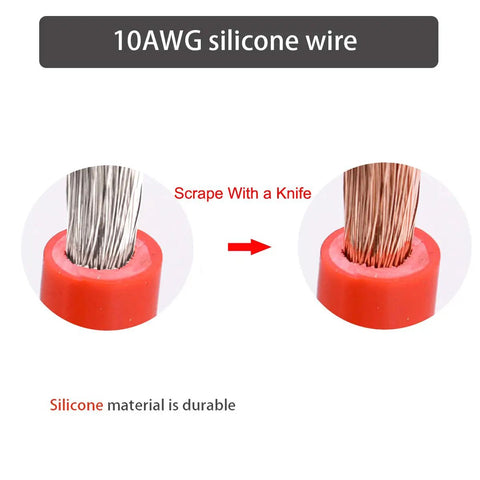 Close-up of 10AWG silicone wire showing durable wire strands and silicone insulation for KickAss 10Awg SAE Extension Cable.