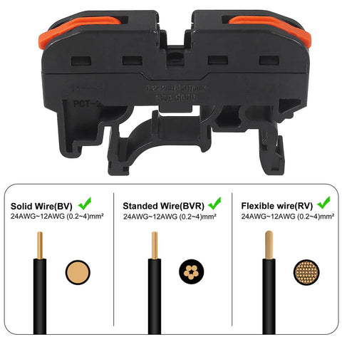20 Pcs DIN Rail Terminal Blocks For Electrical Control Panels, Compact Wire Connectors, Supports 24 12 AWG