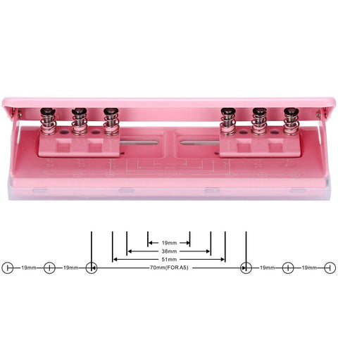 Adjustable 6 Hole Punch For Planners And Binders, Durable Metal Puncher With 6 Sheet Capacity, Fits A4 A5 A6 Notebooks, Pink