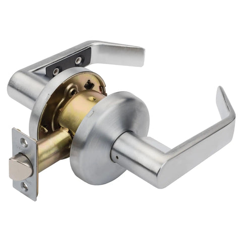 Passage Door Lever Lockset For Hallway Or Closet With Nonlocking Handle ADA Compliant Light Duty Commercial Grade Satin Chrome Finish Smooth Operation And No Fuss Setup Model AUS-30-26D