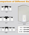 Size comparison of Five Light Modern Vanity Light Fixture In Black Metal With White Marble Glass E26 Base Sleek Minimalist Bathroom Vanity Wall Lamp.