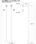 Diagram of Single Offset Bath Supply Set in Polished Chrome, Solid Brass Build, 22 9/16 Inch Long, 3 7/16 Inch Wide, 2 3/8 Inch Bottom Flange.