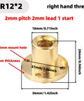 Beefy Brass Lead Screw Flange Nut With Right Hand Trapezoidal Thread 12mm Diameter for 3D Printers CNC Machines, product dimensions