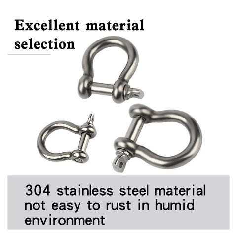 M5 D Type Clevis Shackle Real Deal 304 Stainless Steel U Shaped Rigging Hardware showing 3 shackles for marine and auto use.