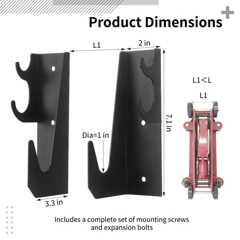 2 Pack Heavy Duty Floor Jack Storage Rack Wall Mount Stand For Hydraulic Trolley Jacks with dimensional measurements