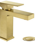 Brushed Gold Single Hole Bathroom Faucet With Pop Up Drain, Modern One Handle Vanity Sink Tap, Deck Plate Included, 1.2 GPM