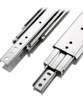 Heavy Duty Full Extension Side Mounted Ball Bearing Drawer Slides With Quick Release Latch for smooth glide showing metal tracks.