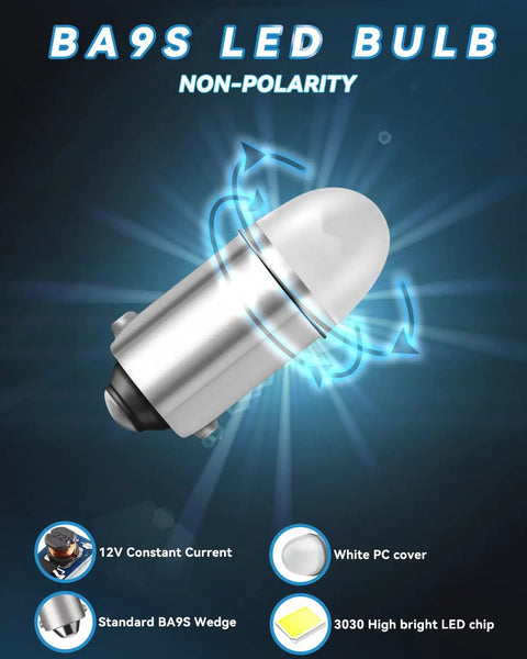Image of Green Ba9s Led Bulb 12V Bi Polar DC AC Compatible For Indicator Lights, featuring non-polarity BA9S design.