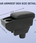 Mitsubishi Mirage 2014-2024 Armrest Box Center Console Organizer with size details showing dual layer storage and cup holder
