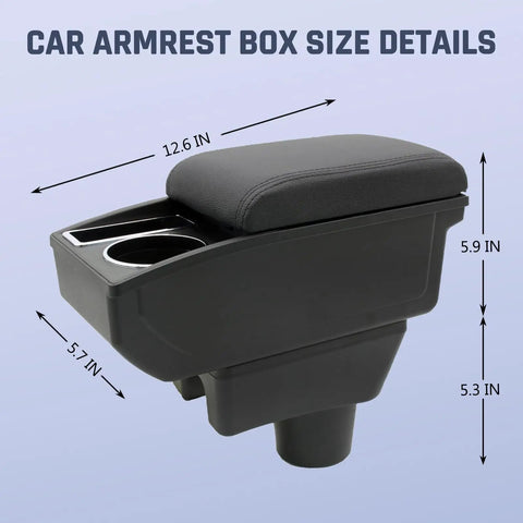 Mitsubishi Mirage 2014-2024 Armrest Box Center Console Organizer with size details showing dual layer storage and cup holder